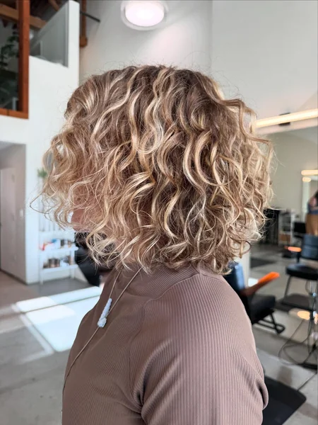 Blonde Highlighted Curly Bob