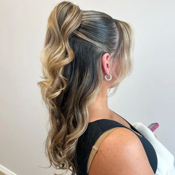 High Half Up Ponytail with Face-Framing Pieces