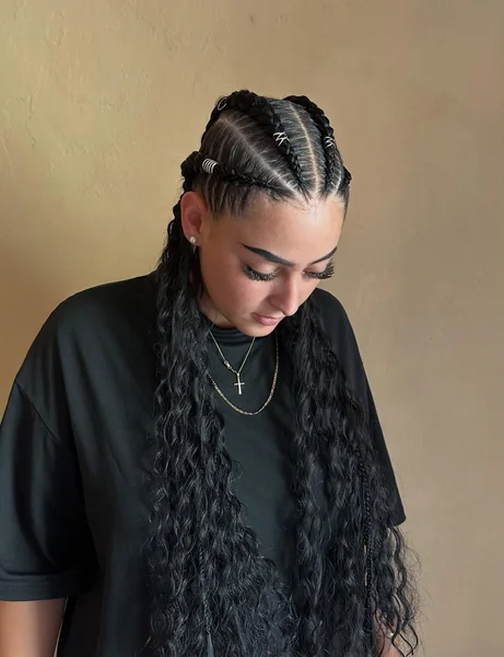 Four Cornrows with Silver Cuffs