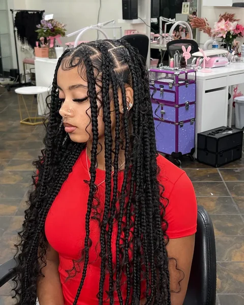 Large Boho Knotless Braids, Center Part