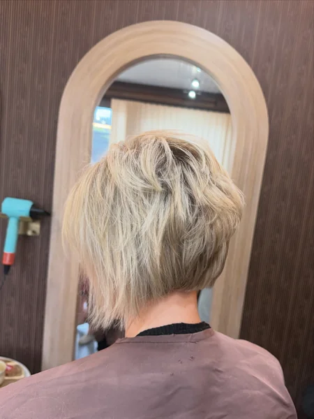 Layered Blonde Bixie with Stacked Nape