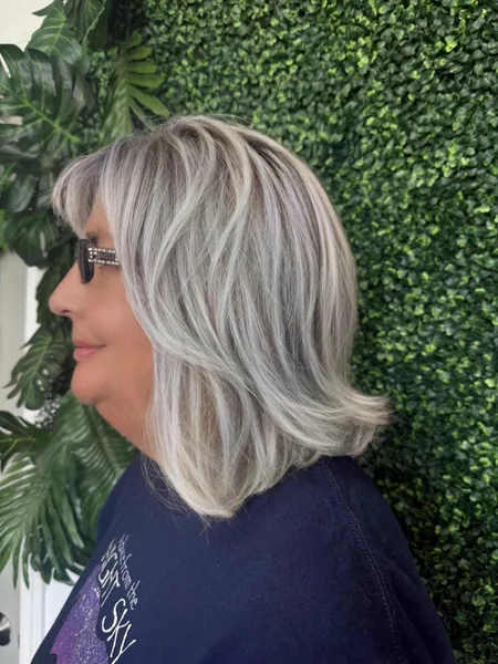 Layered Silver Highlights with Bangs