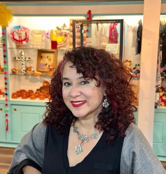 Burgundy Curls with Curly Bangs