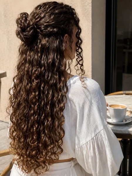 Long Curls with Half-Up Bun