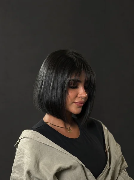 Sleek Black Bob with Bangs