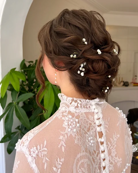 Low Chignon with Baby's Breath