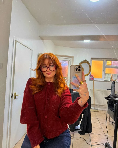 Copper Layers with Curtain Bangs