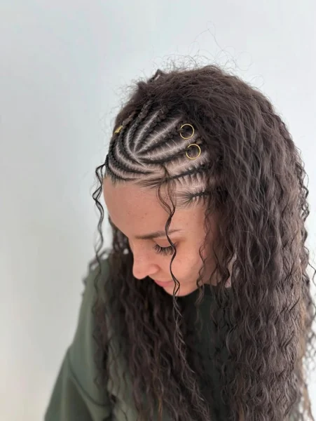 Side Fan Cornrows with Gold Rings