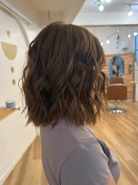Tousled Wavy Brunette Lob