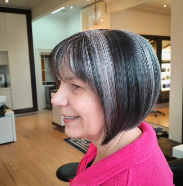 Salt-and-Pepper A-Line Bob with Bangs