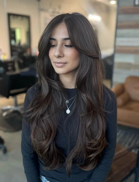 Long Layers with Curtain Bangs