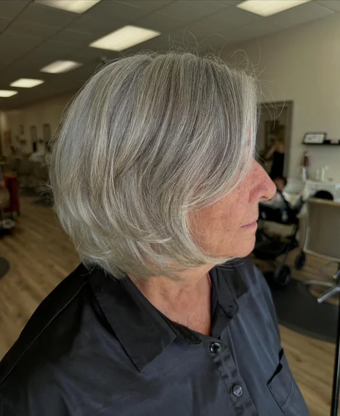 Layered Chin Length Bob in Silver Gray