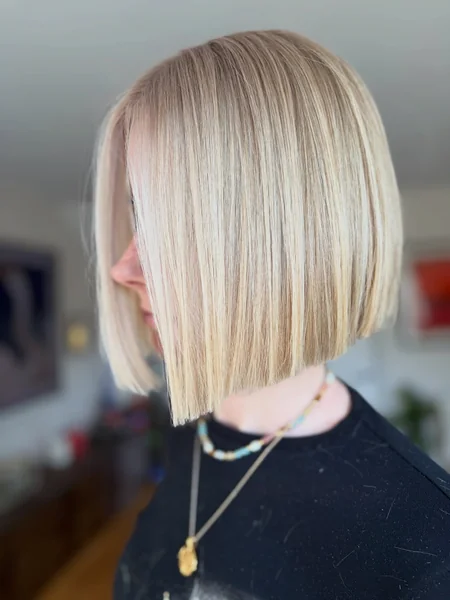 Blunt A Line Bob With Honey Highlights
