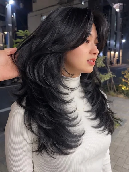 Wavy Butterfly Layers with Curtain Bangs