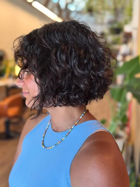 Dark Curly Stacked Bob