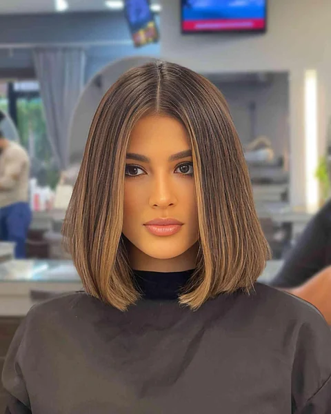 Caramel Highlight Center Part Bob