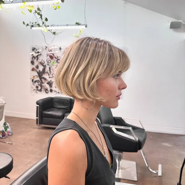 Blonde French Bob with Full Fringe