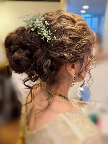 Curly Bridal Updo With Baby's Breath