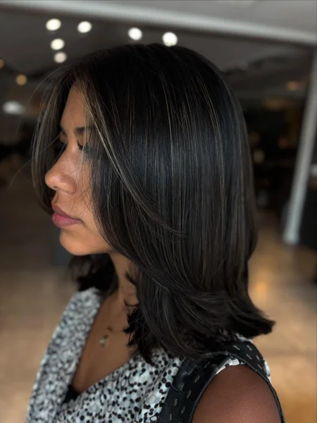 Sleek Black Lob with Face-Framing