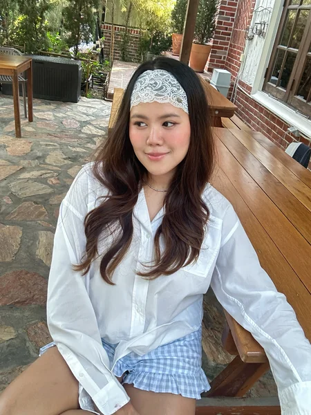 White Lace Headband With Long Layers