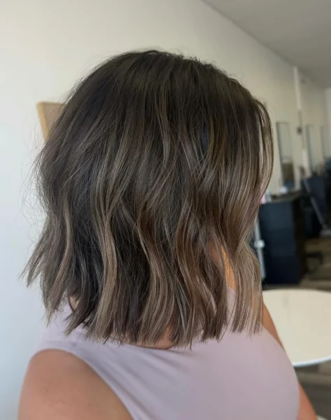 Wavy Blunt Lob in Dark Brunette