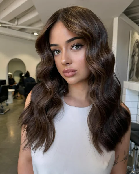 Brunette Waves with Honey Highlights