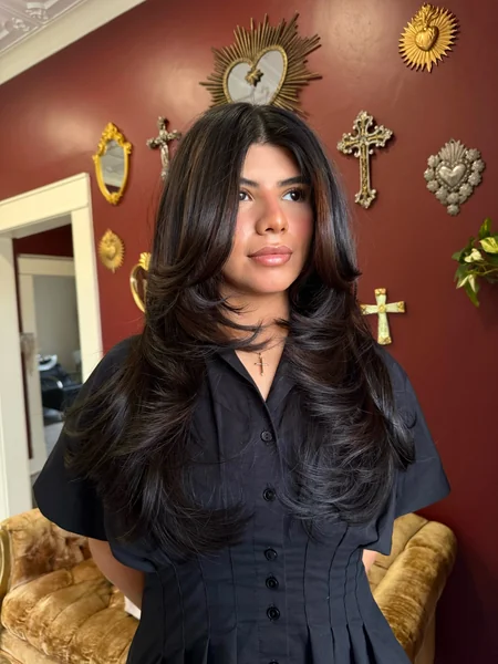 Long Black Feathered Blowout