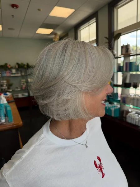 Feathered Silver Stacked Bob