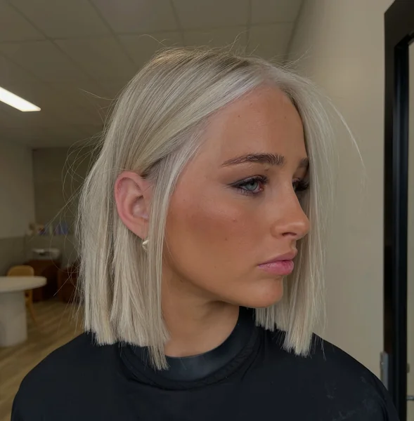 Icy Platinum Blunt Bob With Center Part