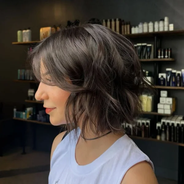 Shaggy Wavy Bob with Curtain Bangs
