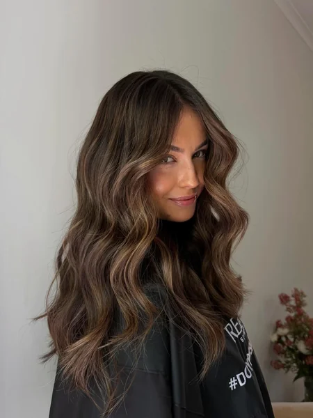 Long Brunette Waves with Caramel Balayage