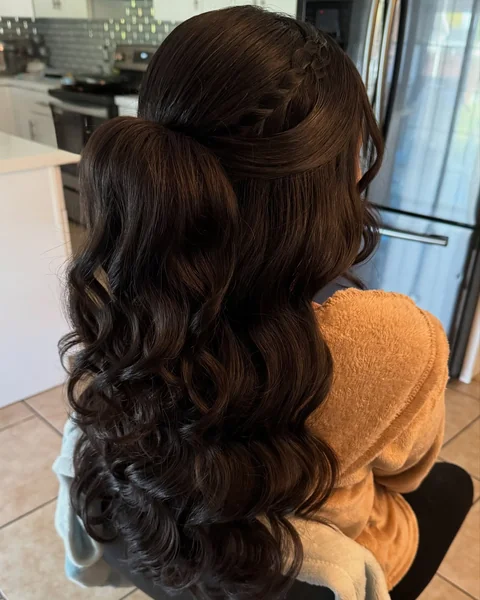 Braided Half-Up Ponytail with Curls