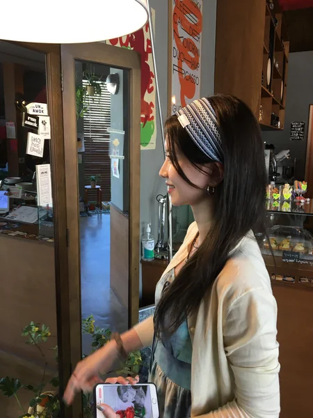 Striped Knit Headband With Straight Hair