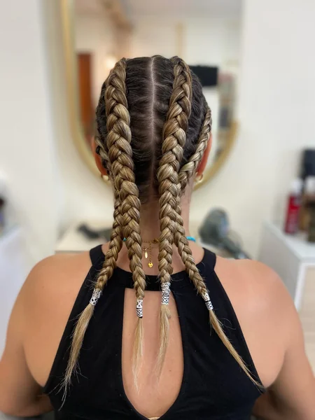 Four Dutch Braids with Silver Hair Cuffs