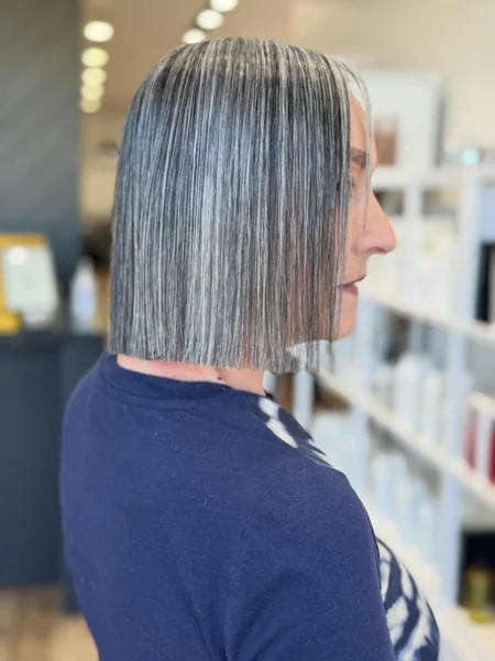 Sleek Salt-and-Pepper Blunt Bob