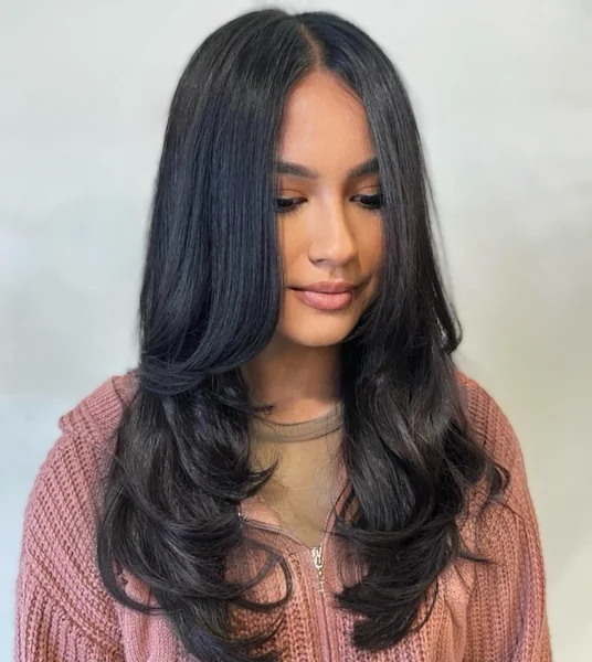 Long Black Layered Cut