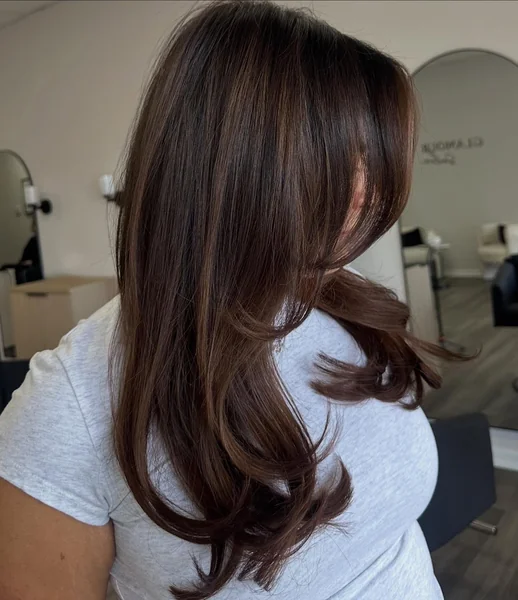 Medium Brunette Layers with Curled Ends