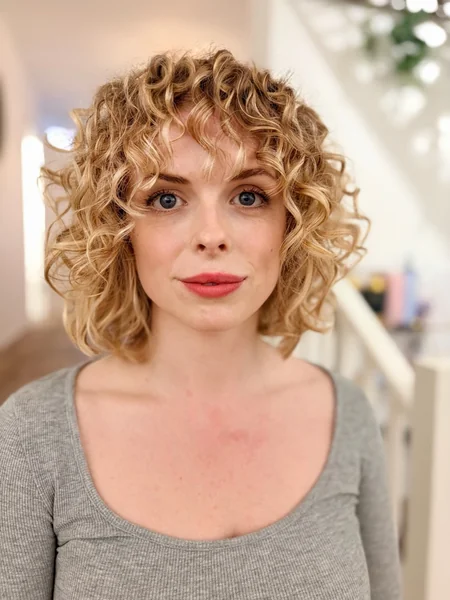 Golden Curly Bob with Fringe