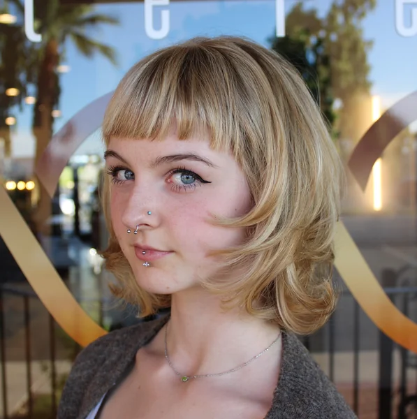 Flipped Blonde Bob with Baby Bangs