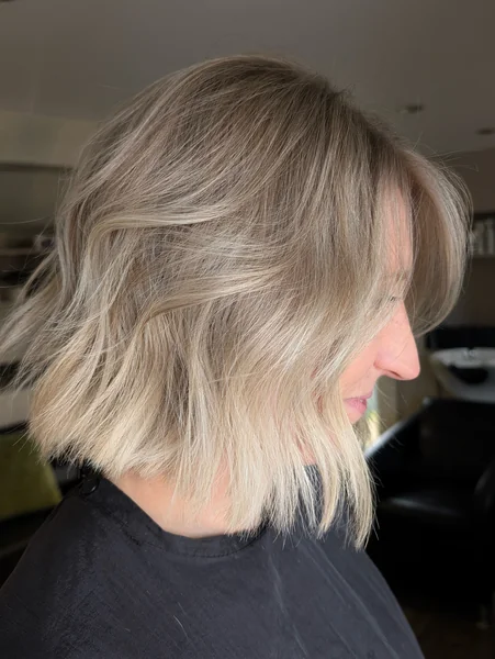 Ash Bronde Choppy Bob With Fringe