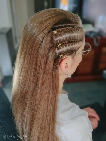 Triple Side Braids with Gold Cuffs