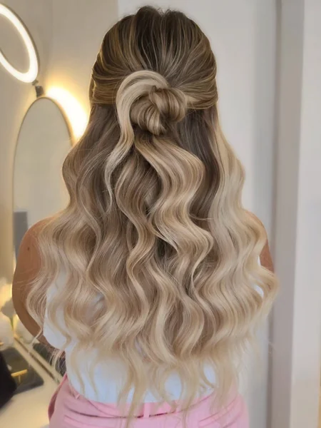 Half Up Top Knot with Long Waves