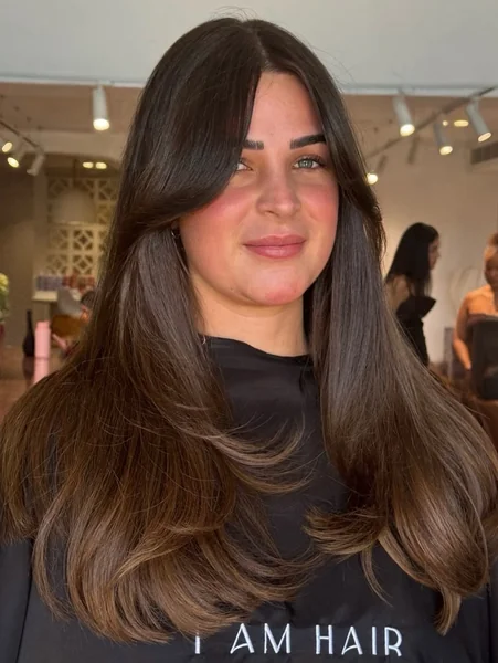 Chocolate Brown with Curtain Bangs