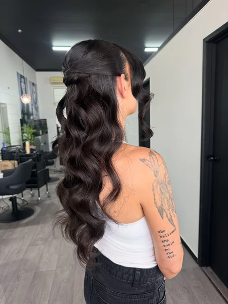 Dark Half-Up Hollywood Waves