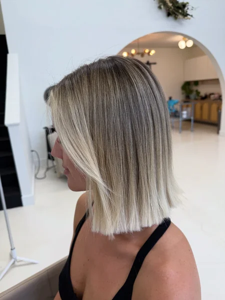 Rooted Blonde Blunt Lob