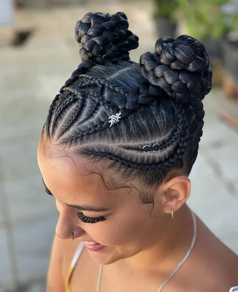 Cornrows into Space Buns