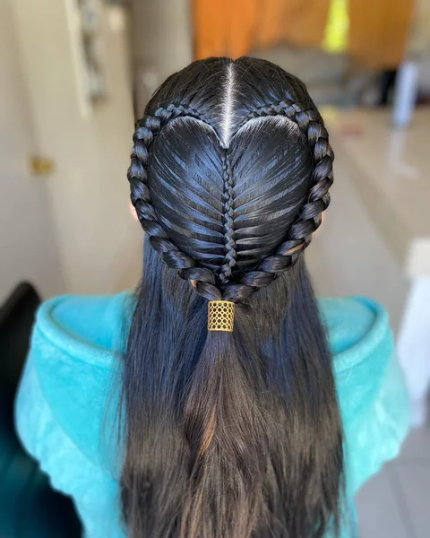 Heart-Shaped Half-Up Braid with Gold Cuff