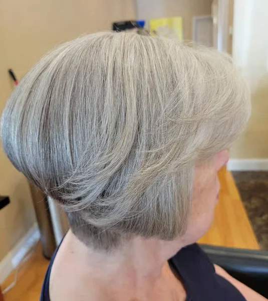 Feathered Silver Stacked Bob