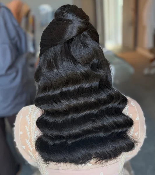 Half Up Glossy Waves