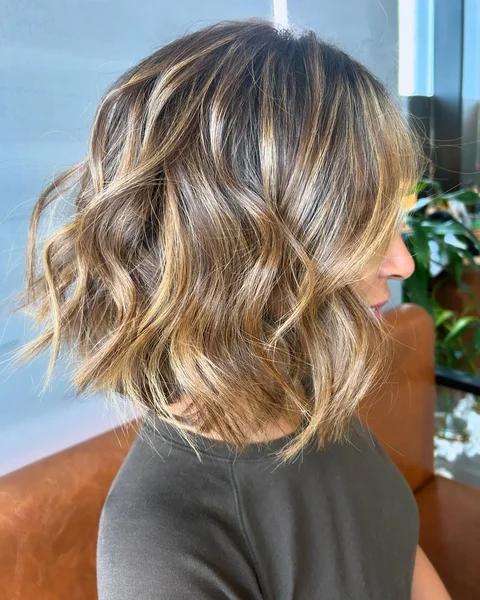Angled Long Bob with Honey Highlights